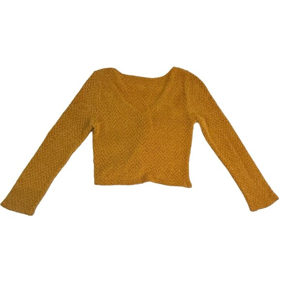 Altar'd State Cropped Sweater Mustard Yellow Long Sleeve V-Neck Pullover Large - Picture 9 of 9